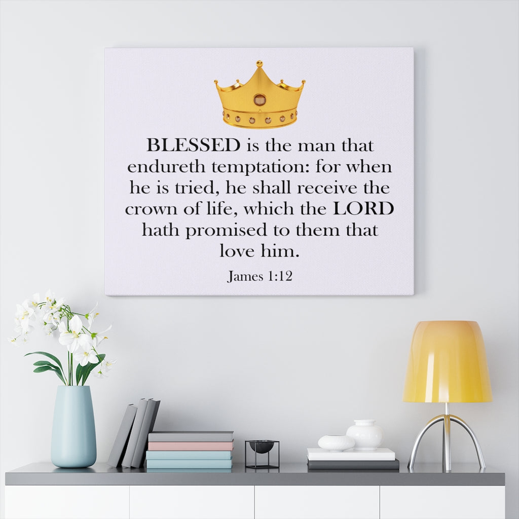 Scripture Canva Crown of Life James 1:12 Scripture Bible Verse Canvas Christian Wall Art Ready to Hang Unframed-Express Your Love Gifts