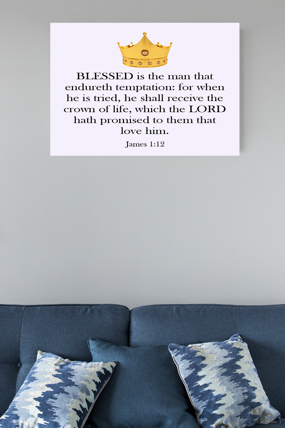 Scripture Canva Crown of Life James 1:12 Scripture Bible Verse Canvas Christian Wall Art Ready to Hang Unframed-Express Your Love Gifts