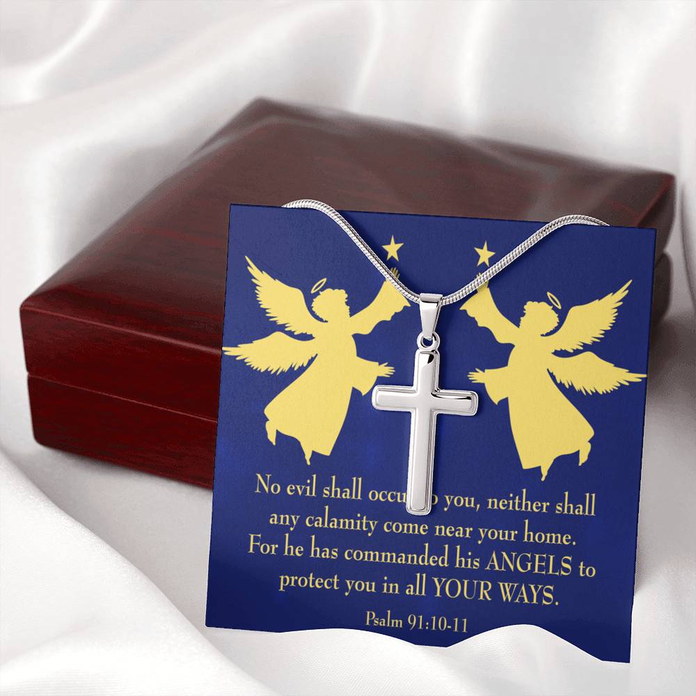 Scripture Card Angels Psalm 91:10-11 Cross Card Necklace w Stainless Steel Pendant Religious Gift-Express Your Love Gifts