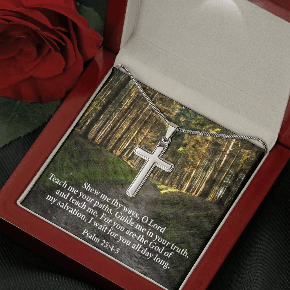 Scripture Card Baptism Psalm 25:4-5 Cross Necklace Faith Stainless Steel Pendant Religious Gift-Express Your Love Gifts