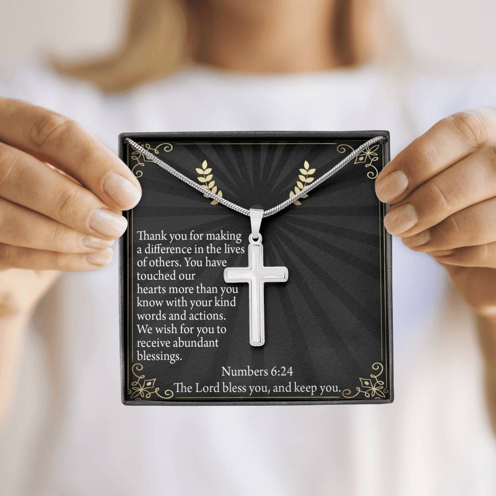 Scripture Card Blessed Are The Servant Numbers 6:24 Cross Necklace Stainless Steel Pendant Message Card-Express Your Love Gifts