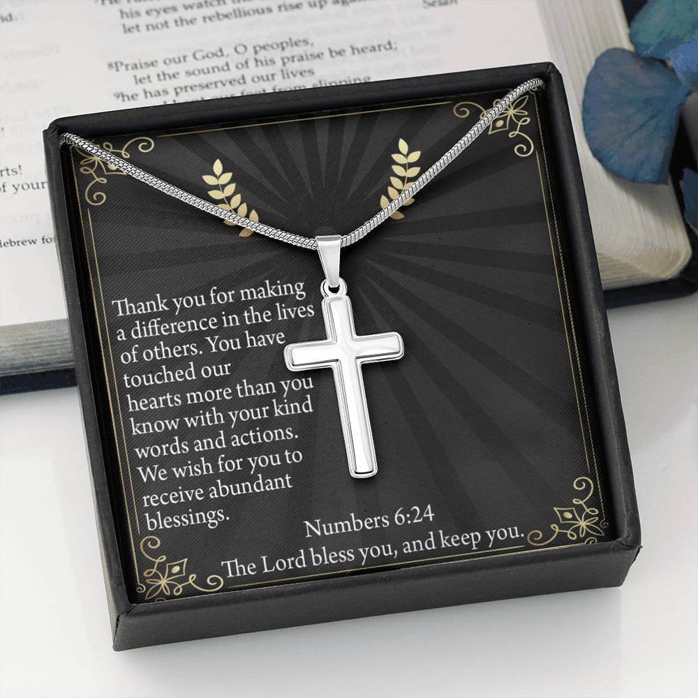 Scripture Card Blessed Are The Servant Numbers 6:24 Cross Necklace Stainless Steel Pendant Message Card-Express Your Love Gifts