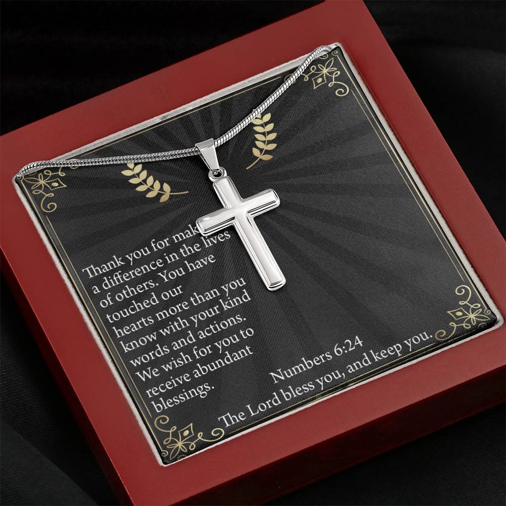 Scripture Card Blessed Are The Servant Numbers 6:24 Cross Necklace Stainless Steel Pendant Message Card-Express Your Love Gifts