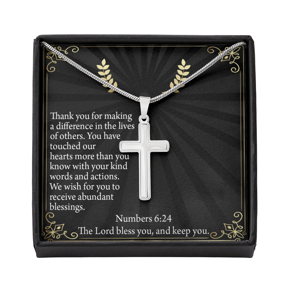 Scripture Card Blessed Are The Servant Numbers 6:24 Cross Necklace Stainless Steel Pendant Message Card-Express Your Love Gifts