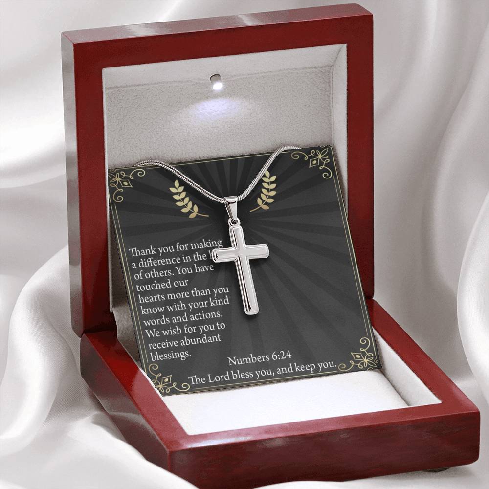 Scripture Card Blessed Are The Servant Numbers 6:24 Cross Necklace Stainless Steel Pendant Message Card-Express Your Love Gifts