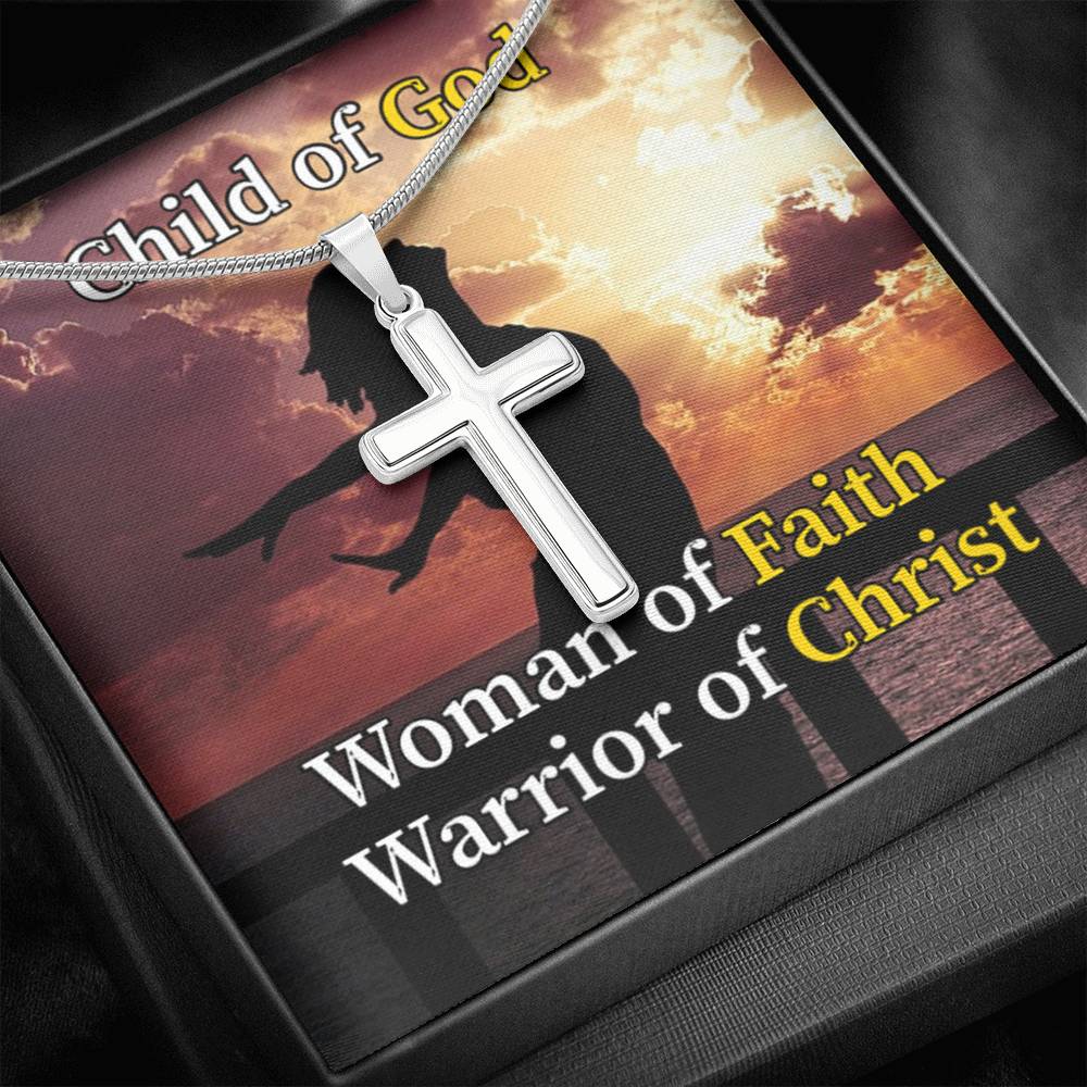 Scripture Card Child Of God Woman Of Faith Warrior Of Christ Faith Cross Card Necklace w Stainless Steel Pendant-Express Your Love Gifts