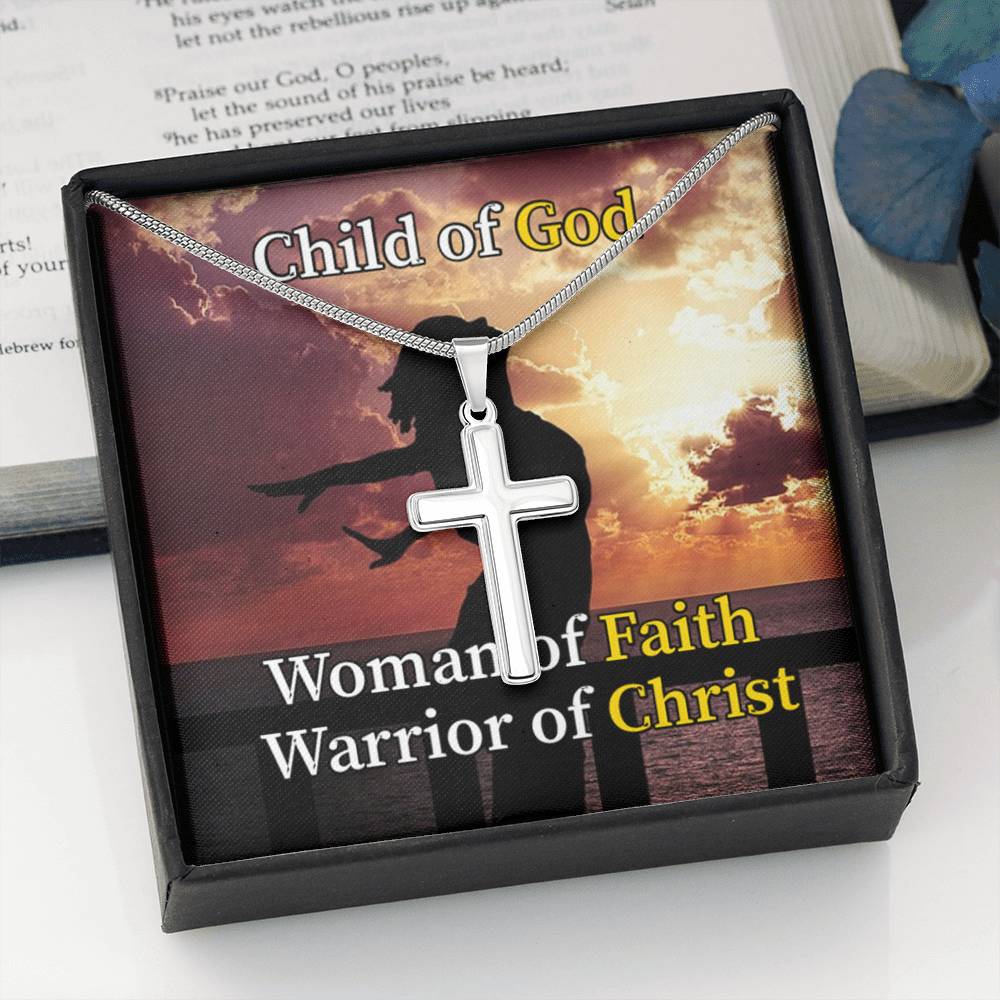 Scripture Card Child Of God Woman Of Faith Warrior Of Christ Faith Cross Card Necklace w Stainless Steel Pendant-Express Your Love Gifts