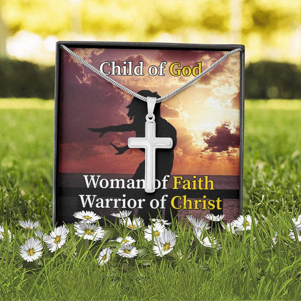 Scripture Card Child Of God Woman Of Faith Warrior Of Christ Faith Cross Card Necklace w Stainless Steel Pendant-Express Your Love Gifts