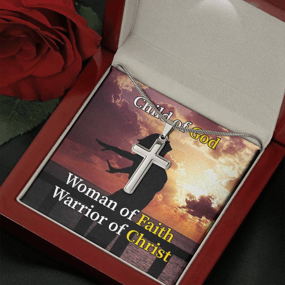 Scripture Card Child Of God Woman Of Faith Warrior Of Christ Faith Cross Card Necklace w Stainless Steel Pendant-Express Your Love Gifts