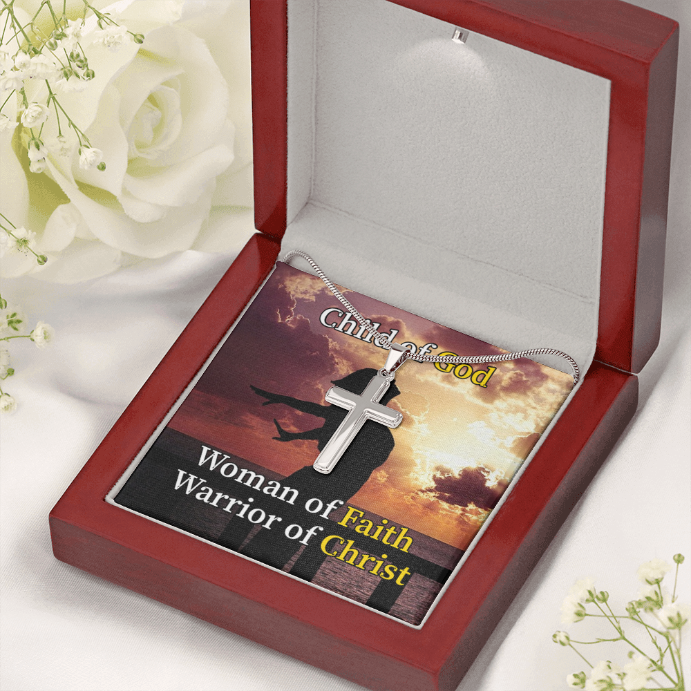 Scripture Card Child Of God Woman Of Faith Warrior Of Christ Faith Cross Card Necklace w Stainless Steel Pendant-Express Your Love Gifts
