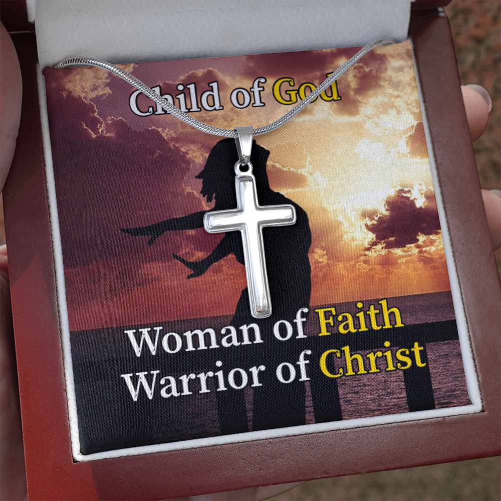 Scripture Card Child Of God Woman Of Faith Warrior Of Christ Faith Cross Card Necklace w Stainless Steel Pendant-Express Your Love Gifts