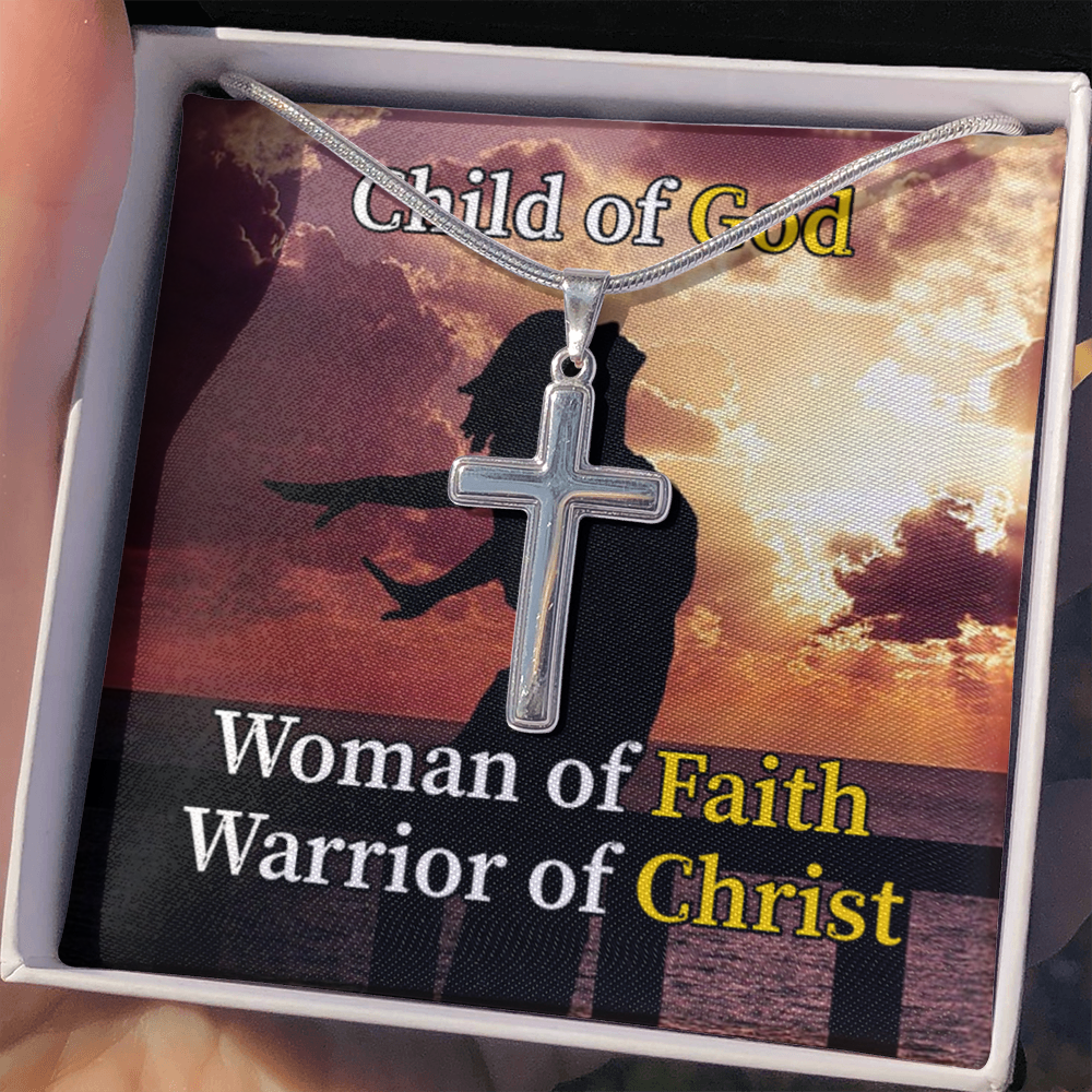 Scripture Card Child Of God Woman Of Faith Warrior Of Christ Faith Cross Card Necklace w Stainless Steel Pendant-Express Your Love Gifts