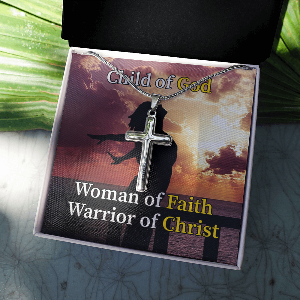 Scripture Card Child Of God Woman Of Faith Warrior Of Christ Faith Cross Card Necklace w Stainless Steel Pendant-Express Your Love Gifts