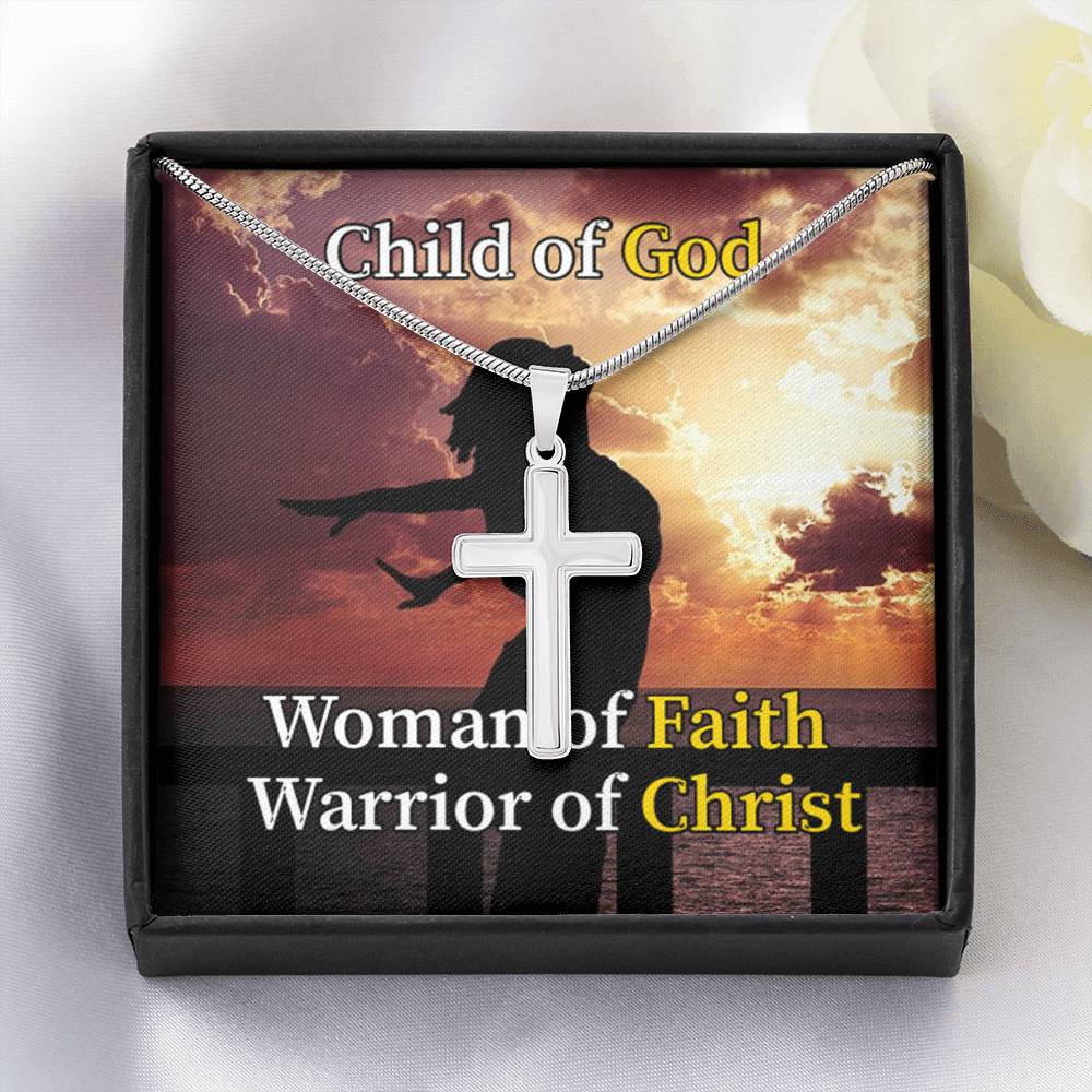 Scripture Card Child Of God Woman Of Faith Warrior Of Christ Faith Cross Card Necklace w Stainless Steel Pendant-Express Your Love Gifts