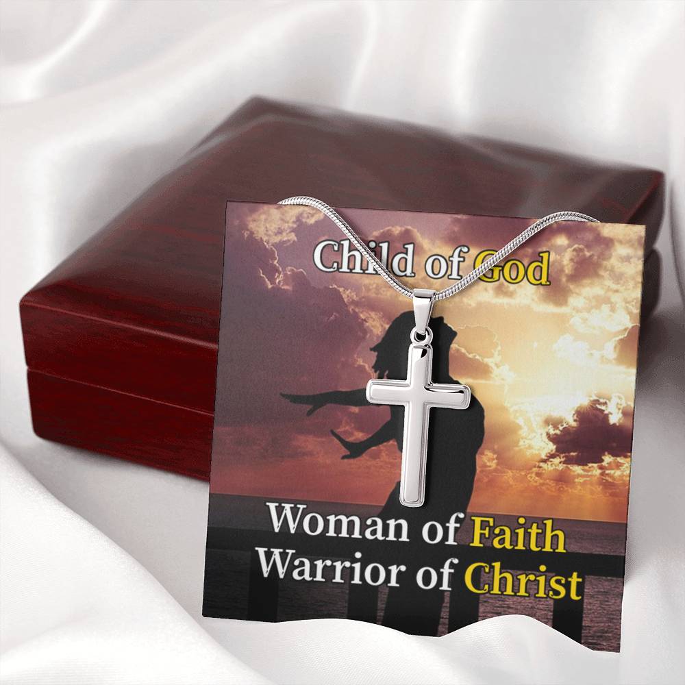 Scripture Card Child Of God Woman Of Faith Warrior Of Christ Faith Cross Card Necklace w Stainless Steel Pendant-Express Your Love Gifts
