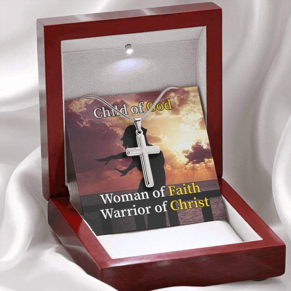 Scripture Card Child Of God Woman Of Faith Warrior Of Christ Faith Cross Card Necklace w Stainless Steel Pendant-Express Your Love Gifts