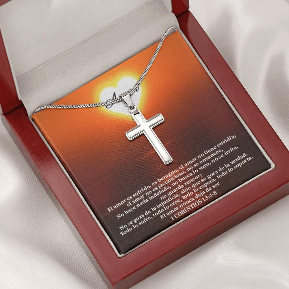 Scripture Card Christian Encouragement Spanish Message 1 Corintos 13:4-8 Cross Card Necklace w Stainless Steel Pendant Religious Gift-Express Your Love Gifts