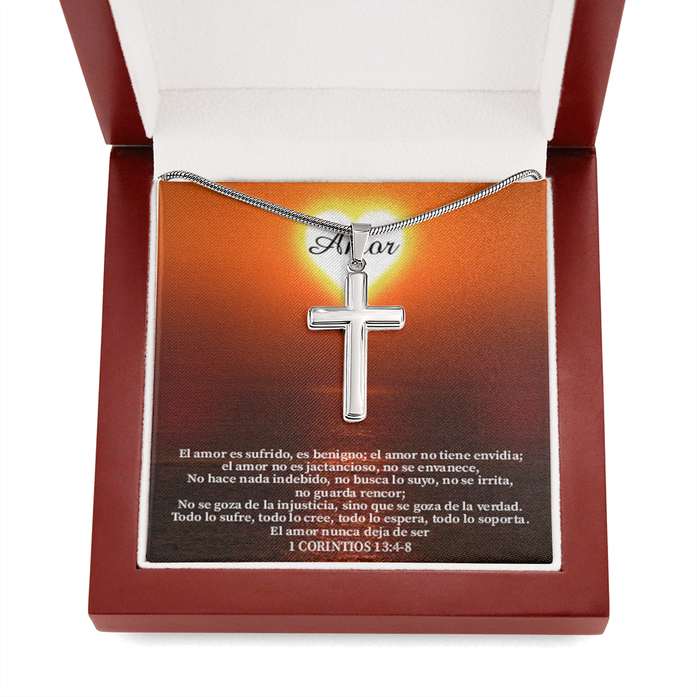 Scripture Card Christian Encouragement Spanish Message 1 Corintos 13:4-8 Cross Card Necklace w Stainless Steel Pendant Religious Gift-Express Your Love Gifts