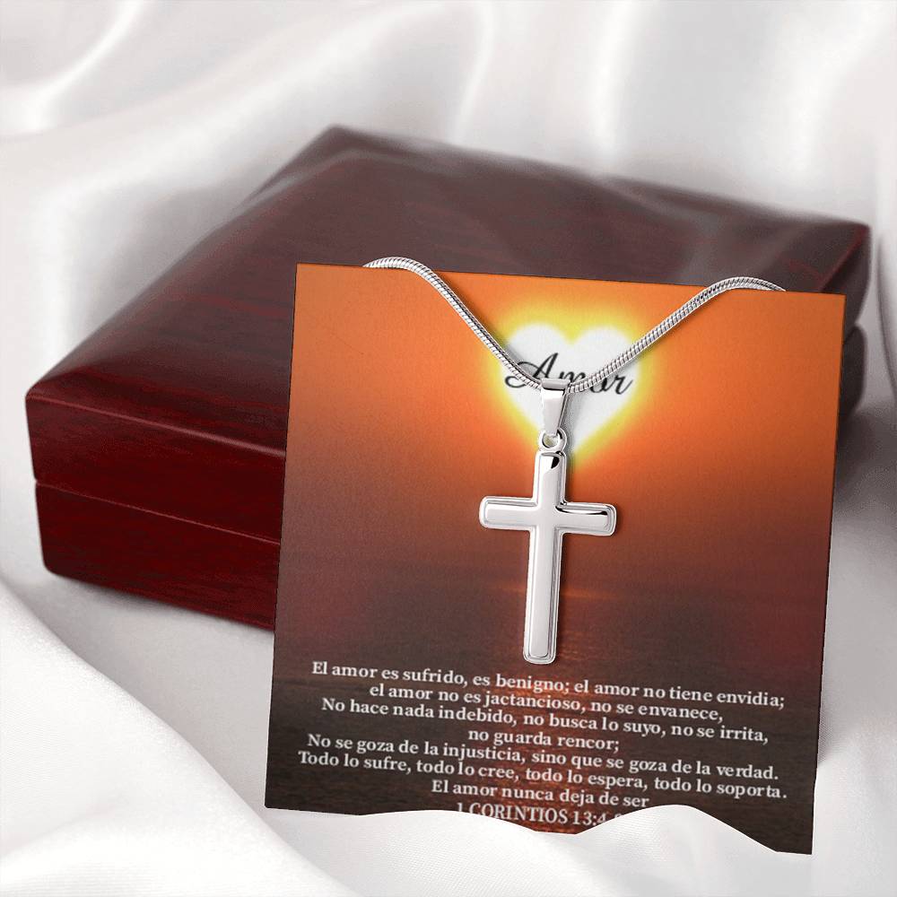 Scripture Card Christian Encouragement Spanish Message 1 Corintos 13:4-8 Cross Card Necklace w Stainless Steel Pendant Religious Gift-Express Your Love Gifts