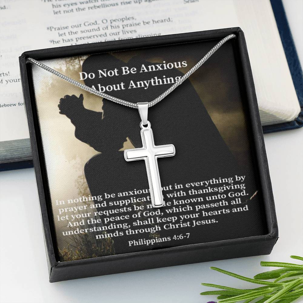Scripture Card Do Not Be Anxious About Anything Philippians 4:6-7 Cross Card Necklace w Stainless Steel Pendant Religious Gift-Express Your Love Gifts