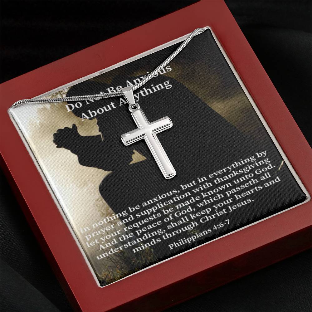 Scripture Card Do Not Be Anxious About Anything Philippians 4:6-7 Cross Card Necklace w Stainless Steel Pendant Religious Gift-Express Your Love Gifts