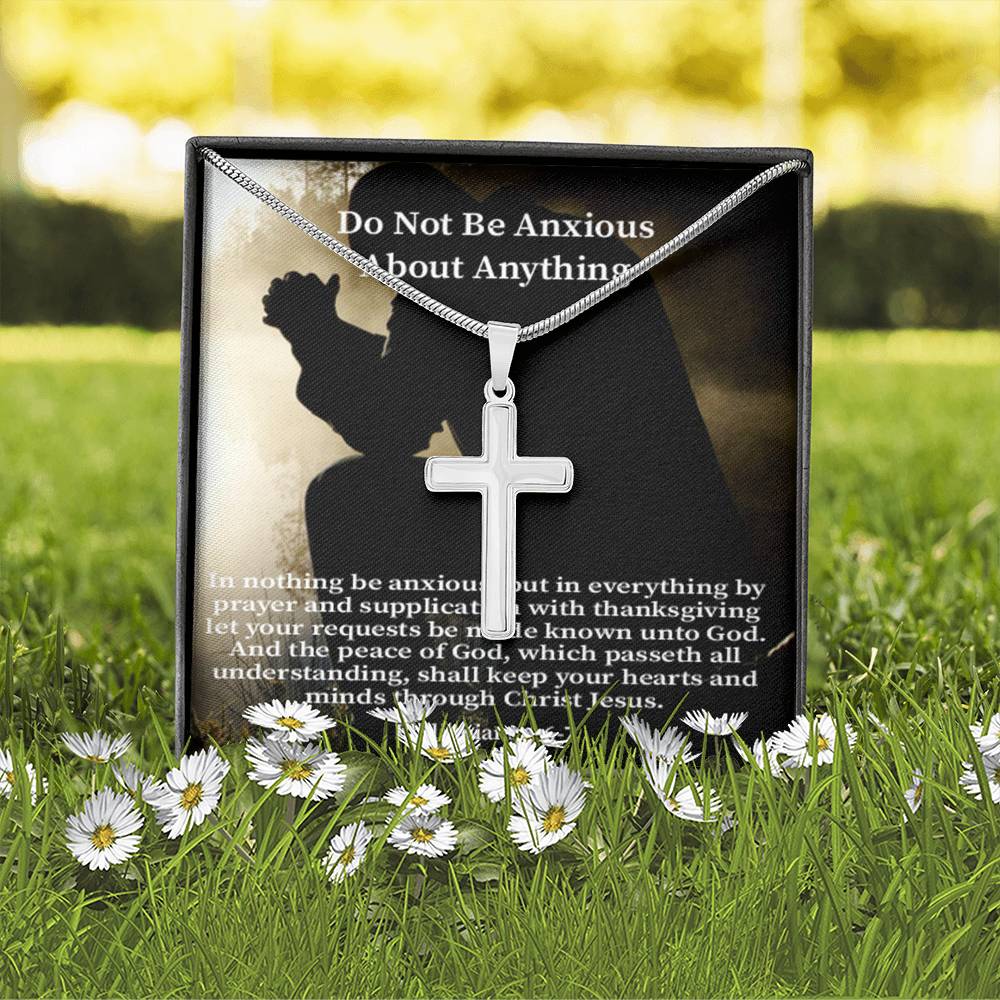 Scripture Card Do Not Be Anxious About Anything Philippians 4:6-7 Cross Card Necklace w Stainless Steel Pendant Religious Gift-Express Your Love Gifts