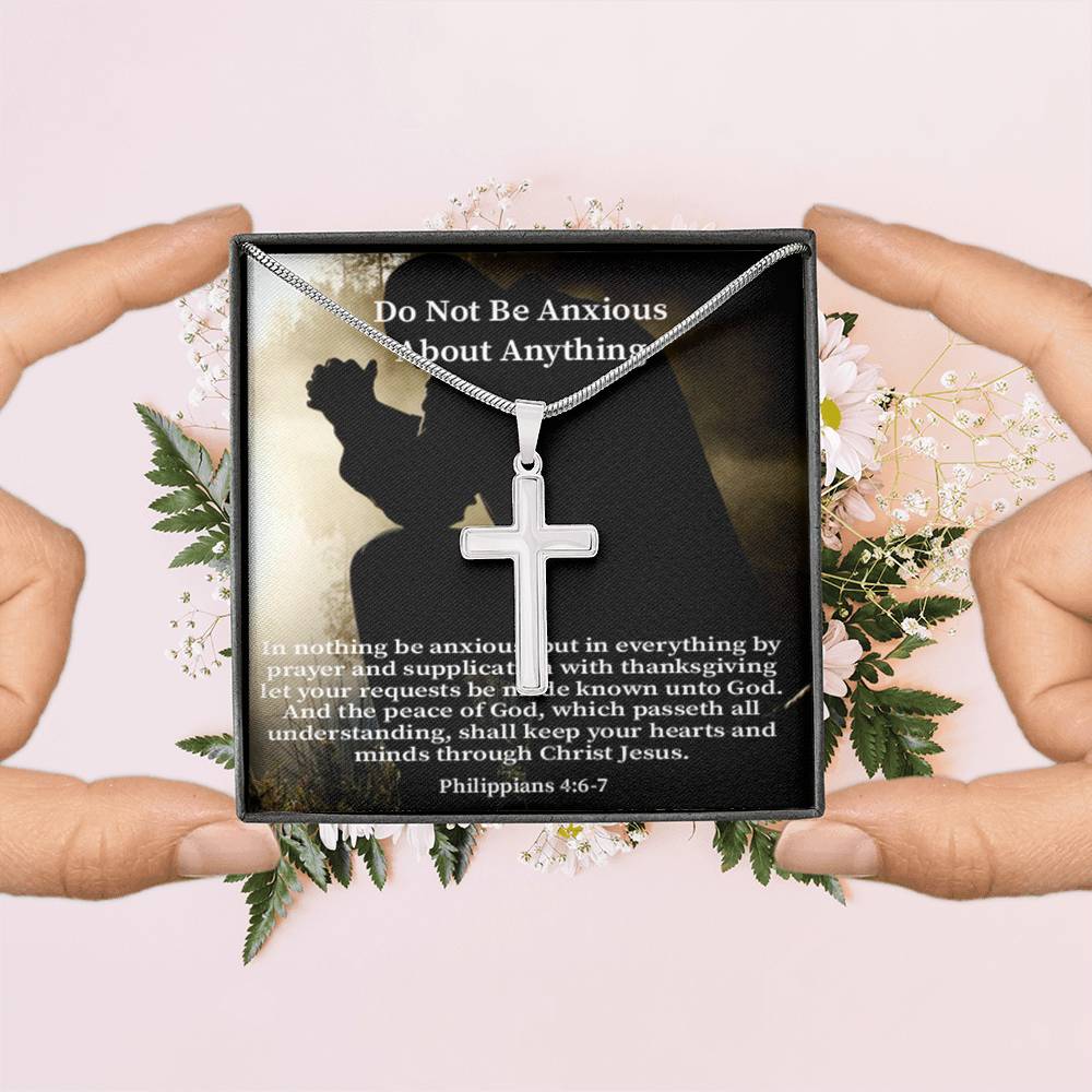 Scripture Card Do Not Be Anxious About Anything Philippians 4:6-7 Cross Card Necklace w Stainless Steel Pendant Religious Gift-Express Your Love Gifts