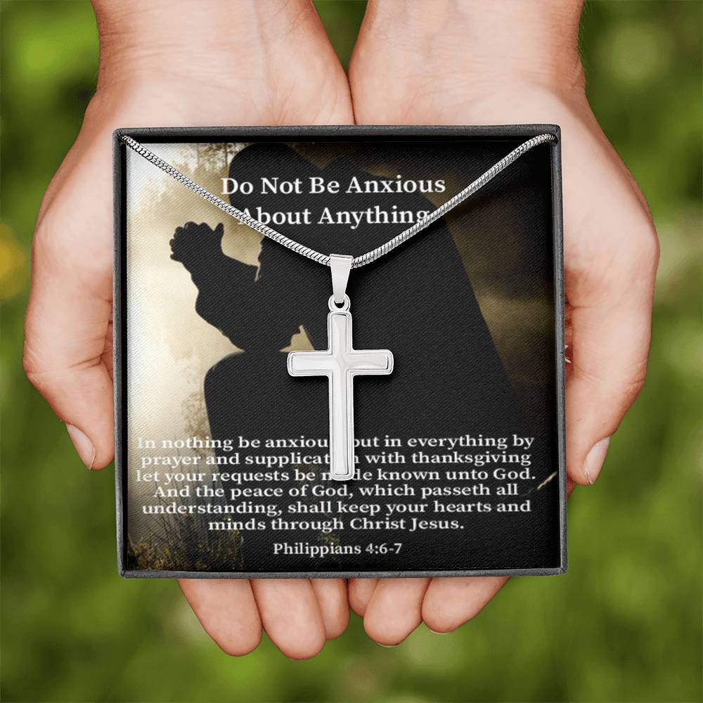 Scripture Card Do Not Be Anxious About Anything Philippians 4:6-7 Cross Card Necklace w Stainless Steel Pendant Religious Gift-Express Your Love Gifts