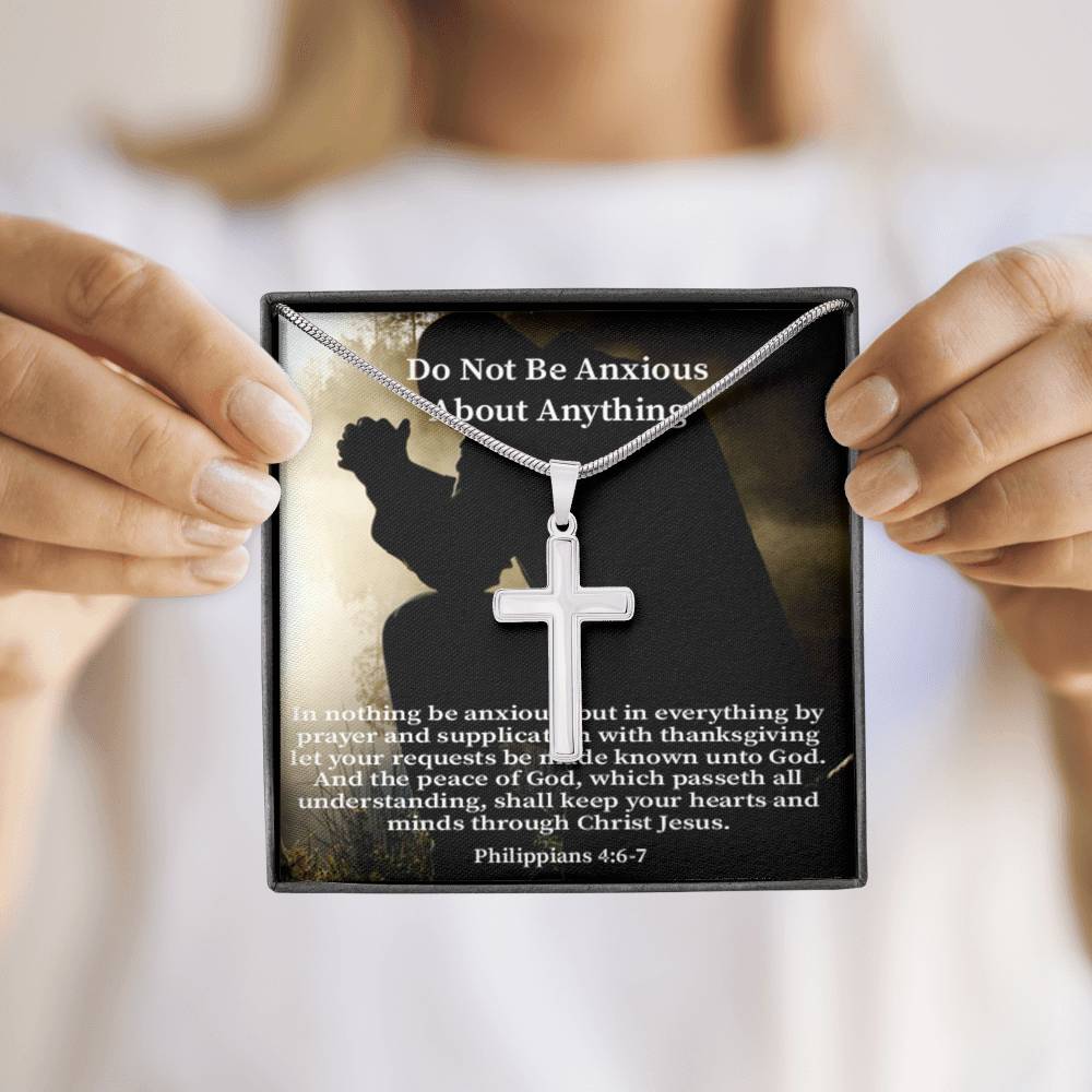 Scripture Card Do Not Be Anxious About Anything Philippians 4:6-7 Cross Card Necklace w Stainless Steel Pendant Religious Gift-Express Your Love Gifts