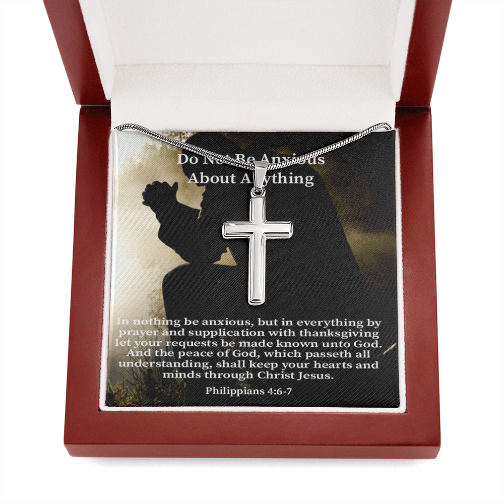 Scripture Card Do Not Be Anxious About Anything Philippians 4:6-7 Cross Card Necklace w Stainless Steel Pendant Religious Gift-Express Your Love Gifts