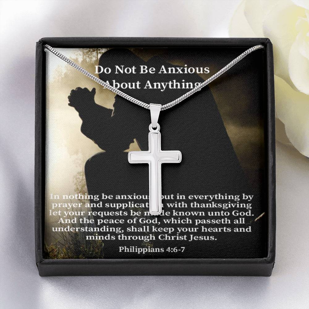 Scripture Card Do Not Be Anxious About Anything Philippians 4:6-7 Cross Card Necklace w Stainless Steel Pendant Religious Gift-Express Your Love Gifts