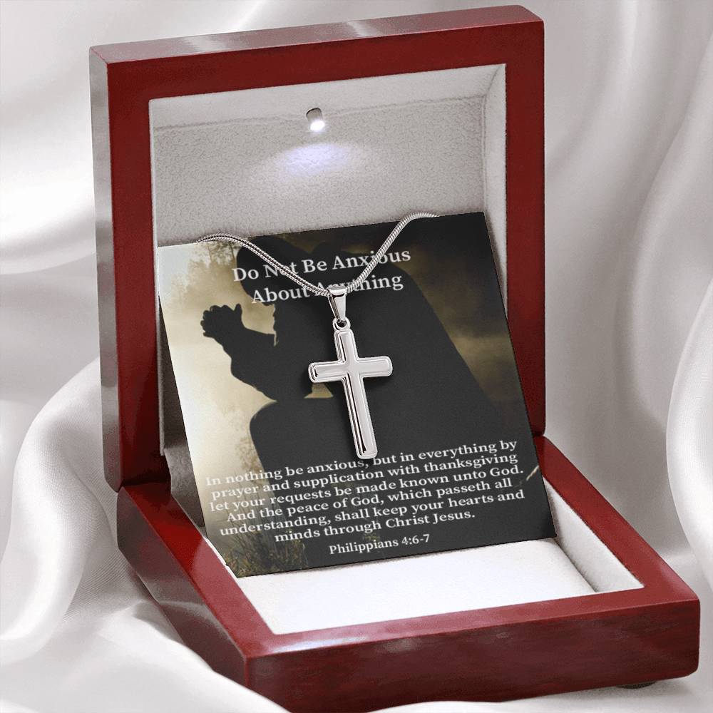 Scripture Card Do Not Be Anxious About Anything Philippians 4:6-7 Cross Card Necklace w Stainless Steel Pendant Religious Gift-Express Your Love Gifts