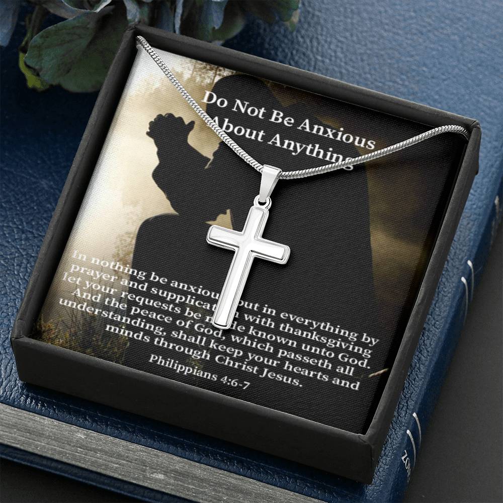 Scripture Card Do Not Be Anxious About Anything Philippians 4:6-7 Cross Card Necklace w Stainless Steel Pendant Religious Gift-Express Your Love Gifts