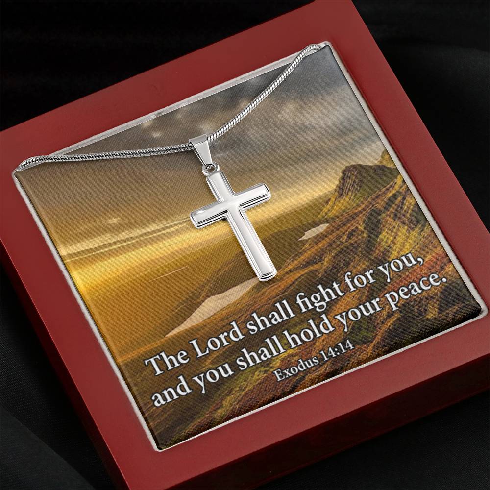 Scripture Card Exodus 14:14 Cross Card Necklace w Stainless Steel Pendant Religious Gift-Express Your Love Gifts