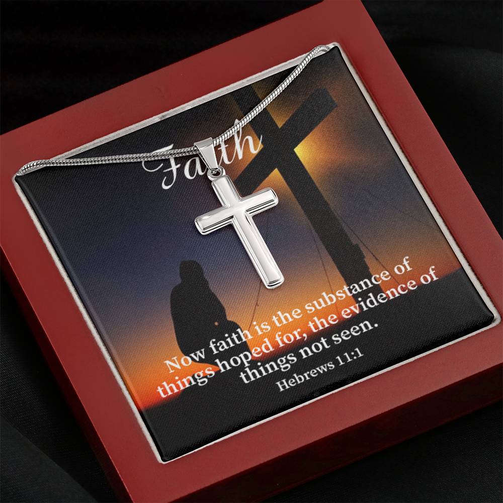 Scripture Card Faith Hebrews 11:1 Cross Card Necklace w Stainless Steel Pendant Religious Gift-Express Your Love Gifts