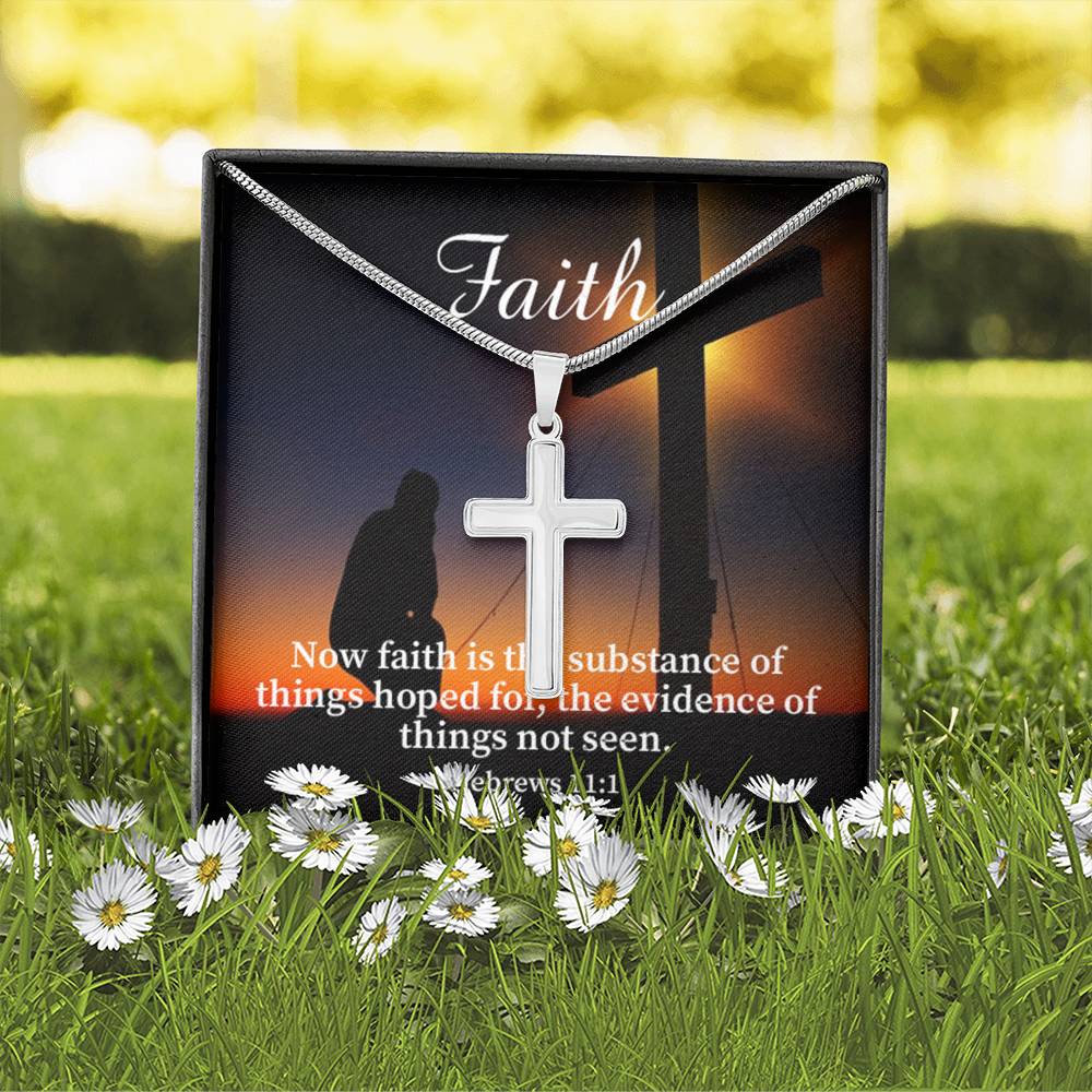 Scripture Card Faith Hebrews 11:1 Cross Card Necklace w Stainless Steel Pendant Religious Gift-Express Your Love Gifts