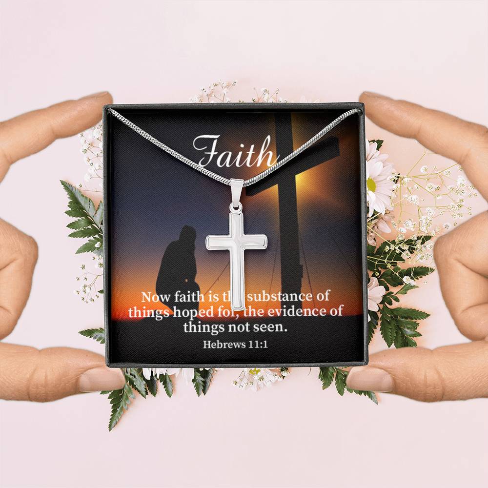Scripture Card Faith Hebrews 11:1 Cross Card Necklace w Stainless Steel Pendant Religious Gift-Express Your Love Gifts