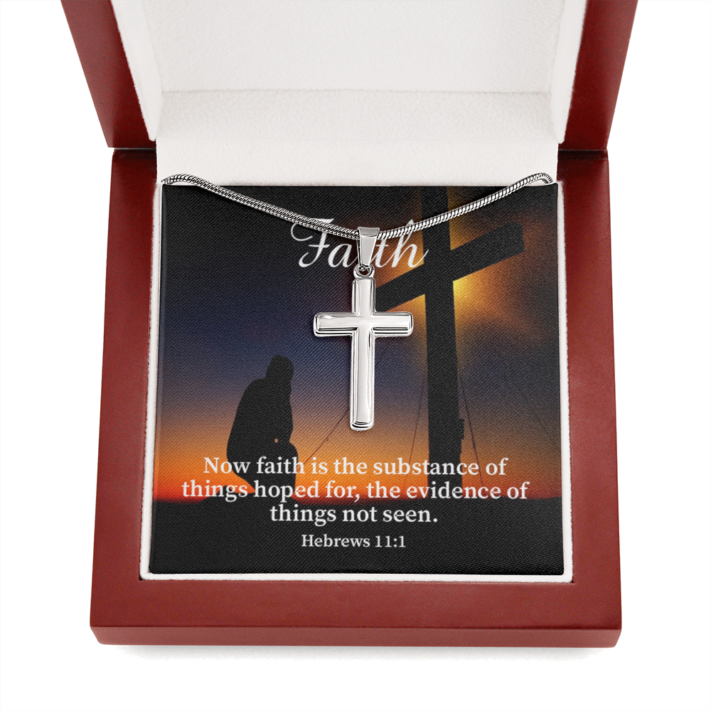 Scripture Card Faith Hebrews 11:1 Cross Card Necklace w Stainless Steel Pendant Religious Gift-Express Your Love Gifts