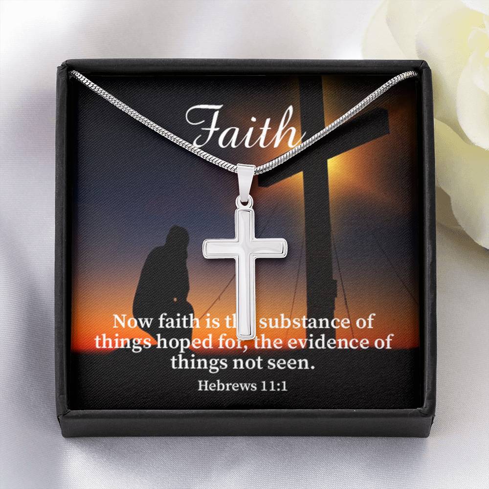 Scripture Card Faith Hebrews 11:1 Cross Card Necklace w Stainless Steel Pendant Religious Gift-Express Your Love Gifts
