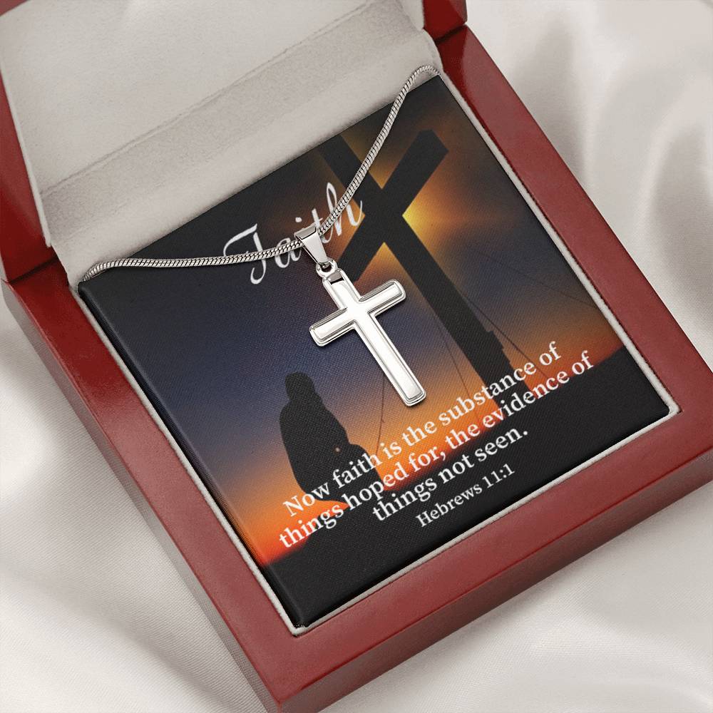 Scripture Card Faith Hebrews 11:1 Cross Card Necklace w Stainless Steel Pendant Religious Gift-Express Your Love Gifts