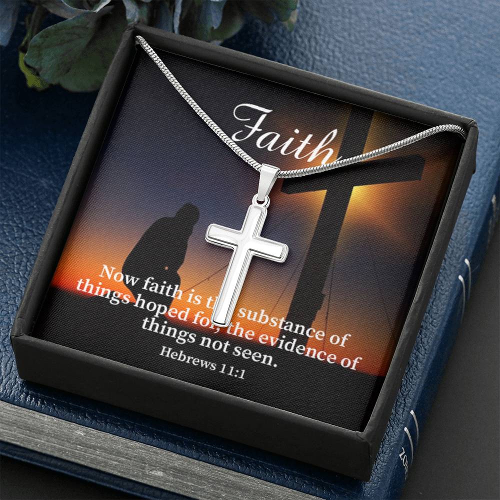 Scripture Card Faith Hebrews 11:1 Cross Card Necklace w Stainless Steel Pendant Religious Gift-Express Your Love Gifts
