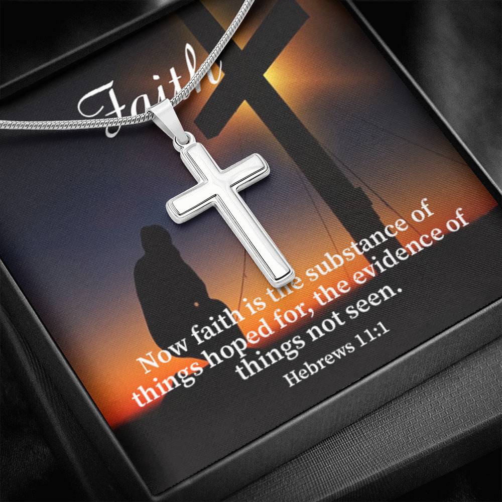 Scripture Card Faith Hebrews 11:1 Cross Card Necklace w Stainless Steel Pendant Religious Gift-Express Your Love Gifts