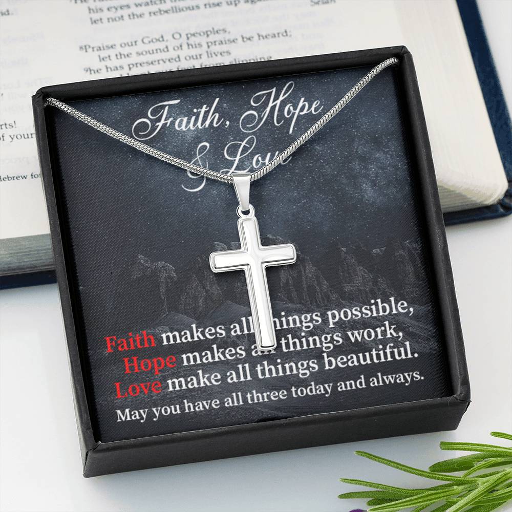 Scripture Card Faith Hope Love Inspirational Cross Card Necklace w Stainless Steel Pendant-Express Your Love Gifts