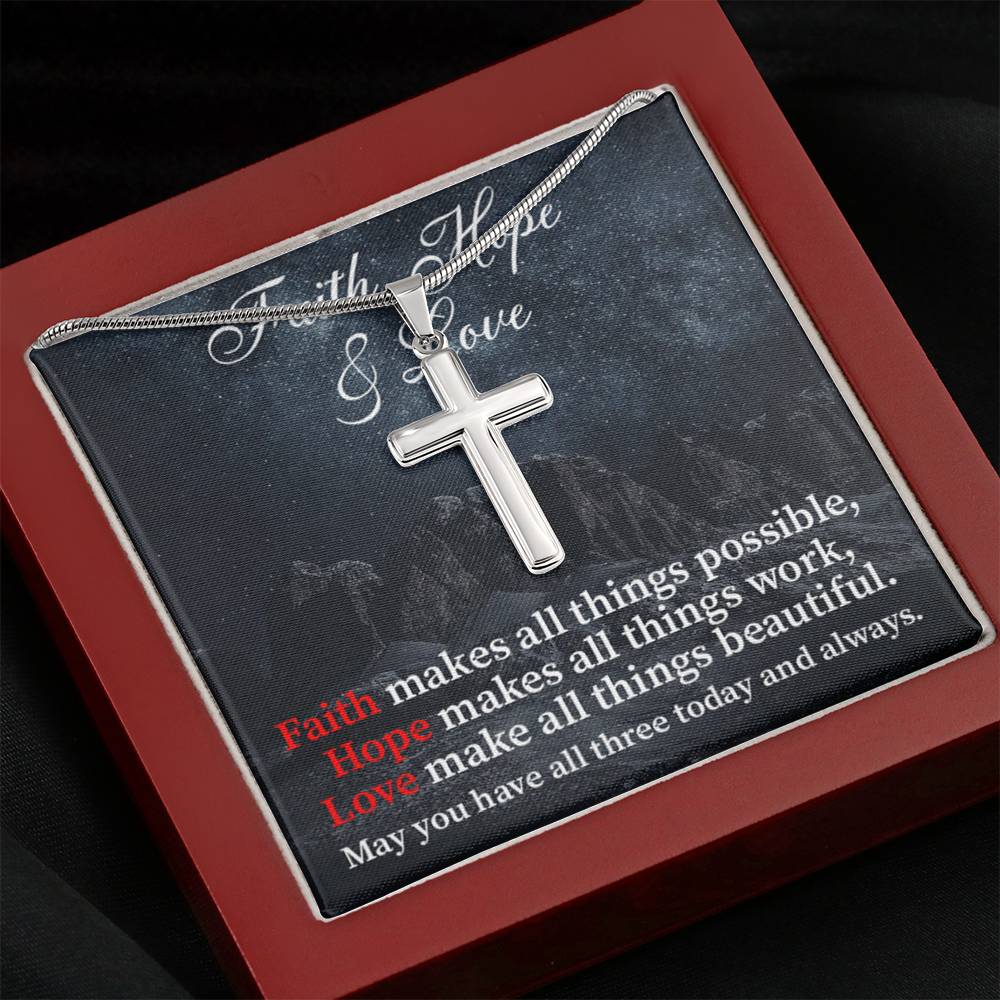 Scripture Card Faith Hope Love Inspirational Cross Card Necklace w Stainless Steel Pendant-Express Your Love Gifts