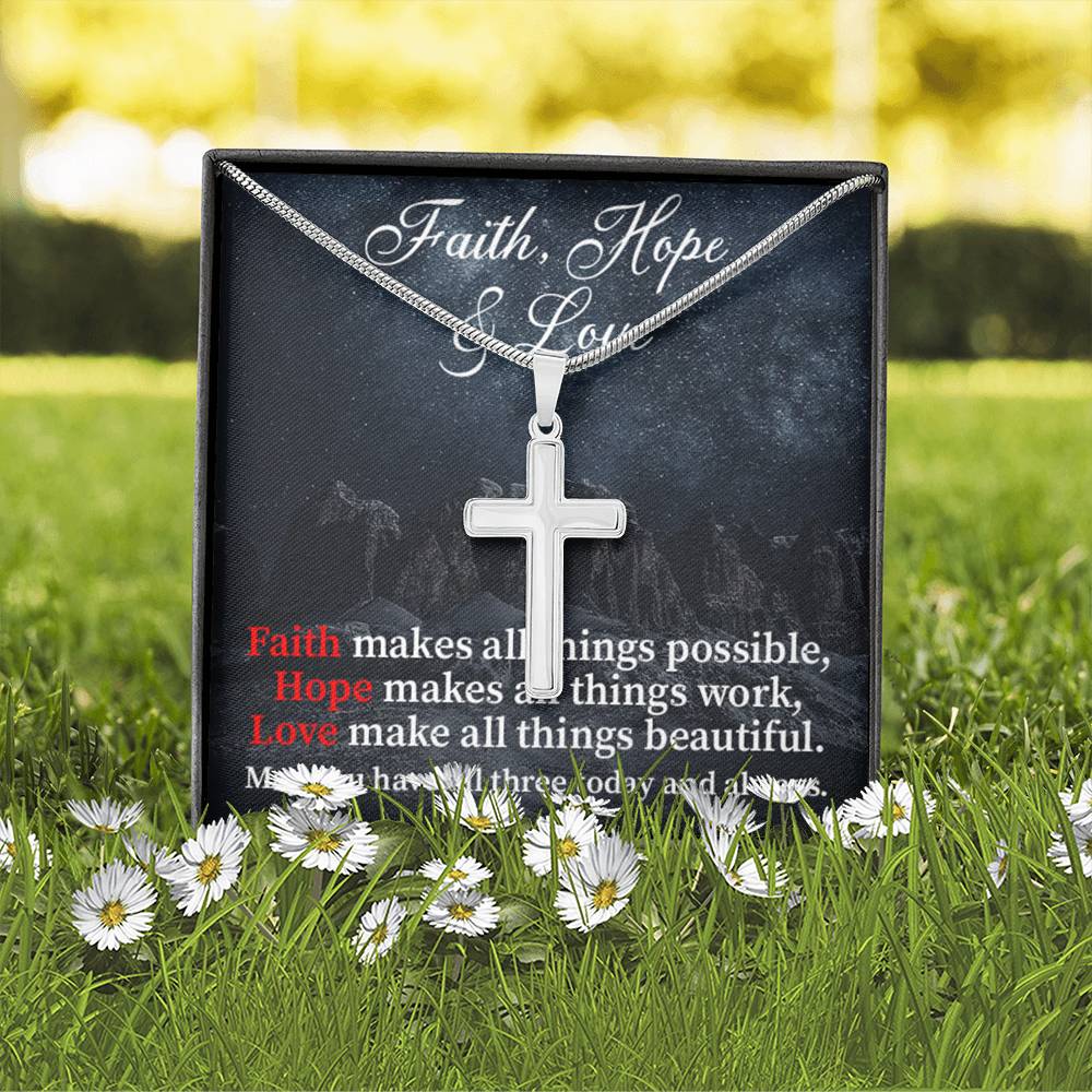 Scripture Card Faith Hope Love Inspirational Cross Card Necklace w Stainless Steel Pendant-Express Your Love Gifts