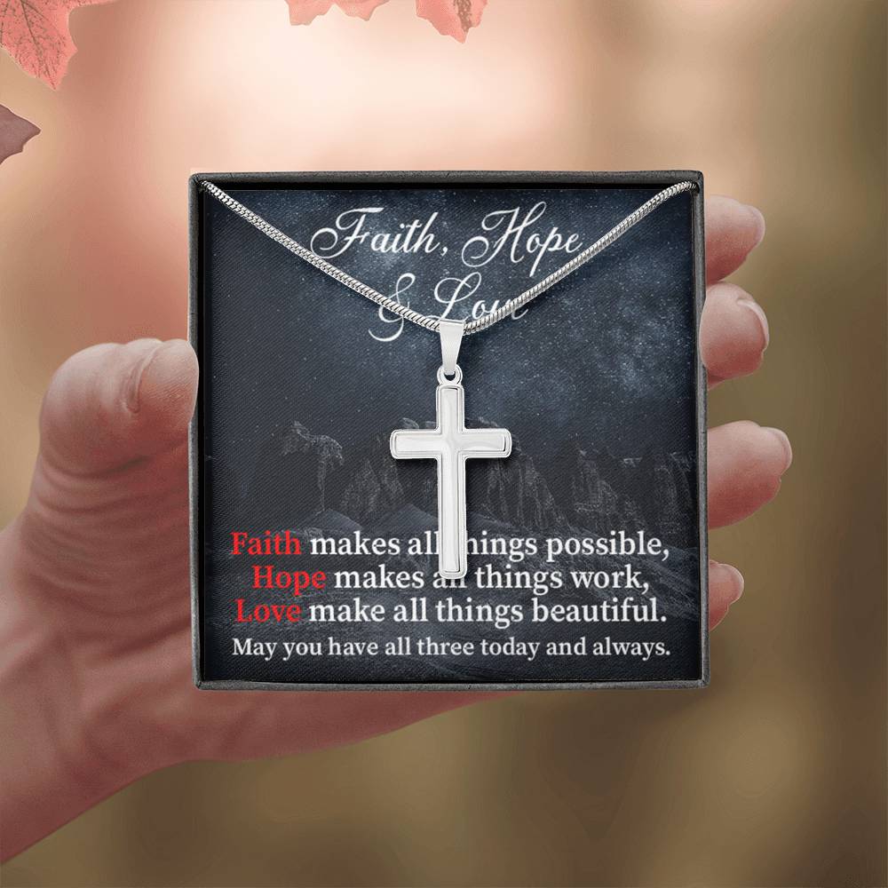 Scripture Card Faith Hope Love Inspirational Cross Card Necklace w Stainless Steel Pendant-Express Your Love Gifts