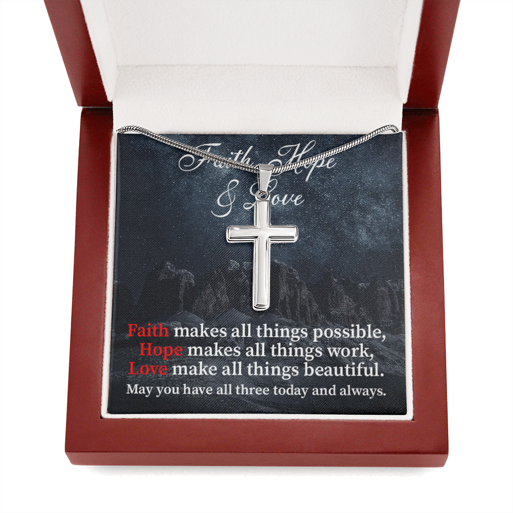 Scripture Card Faith Hope Love Inspirational Cross Card Necklace w Stainless Steel Pendant-Express Your Love Gifts