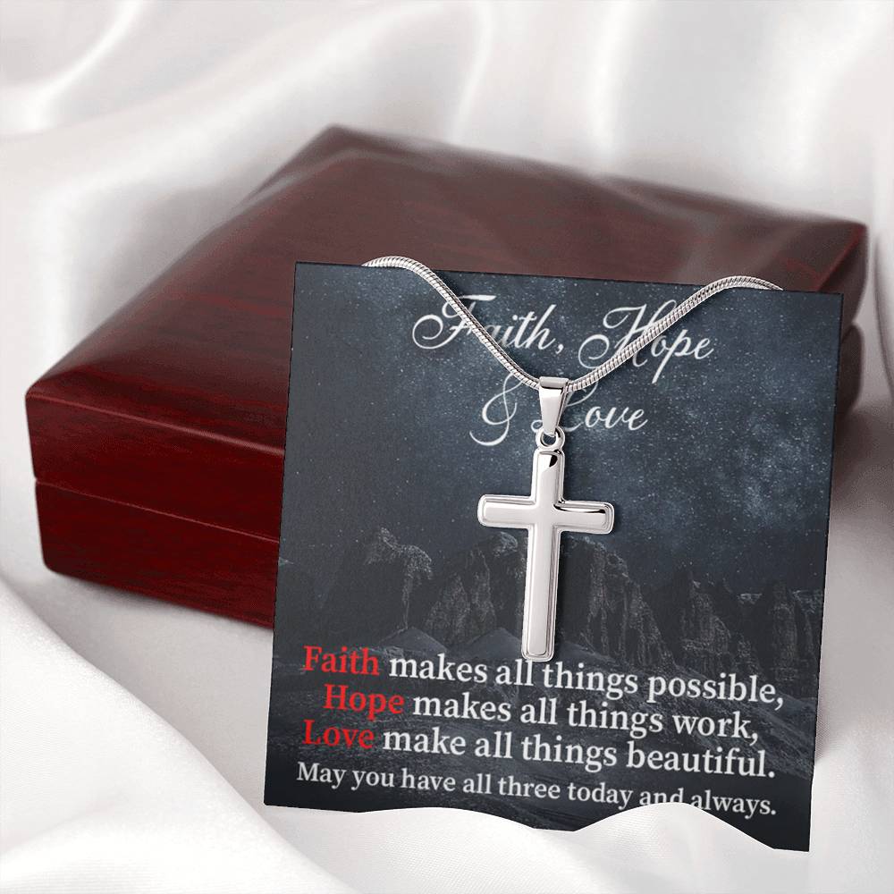 Scripture Card Faith Hope Love Inspirational Cross Card Necklace w Stainless Steel Pendant-Express Your Love Gifts