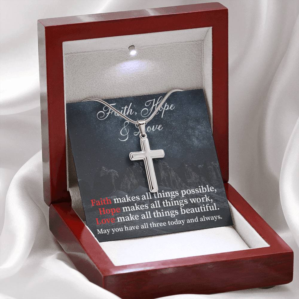 Scripture Card Faith Hope Love Inspirational Cross Card Necklace w Stainless Steel Pendant-Express Your Love Gifts