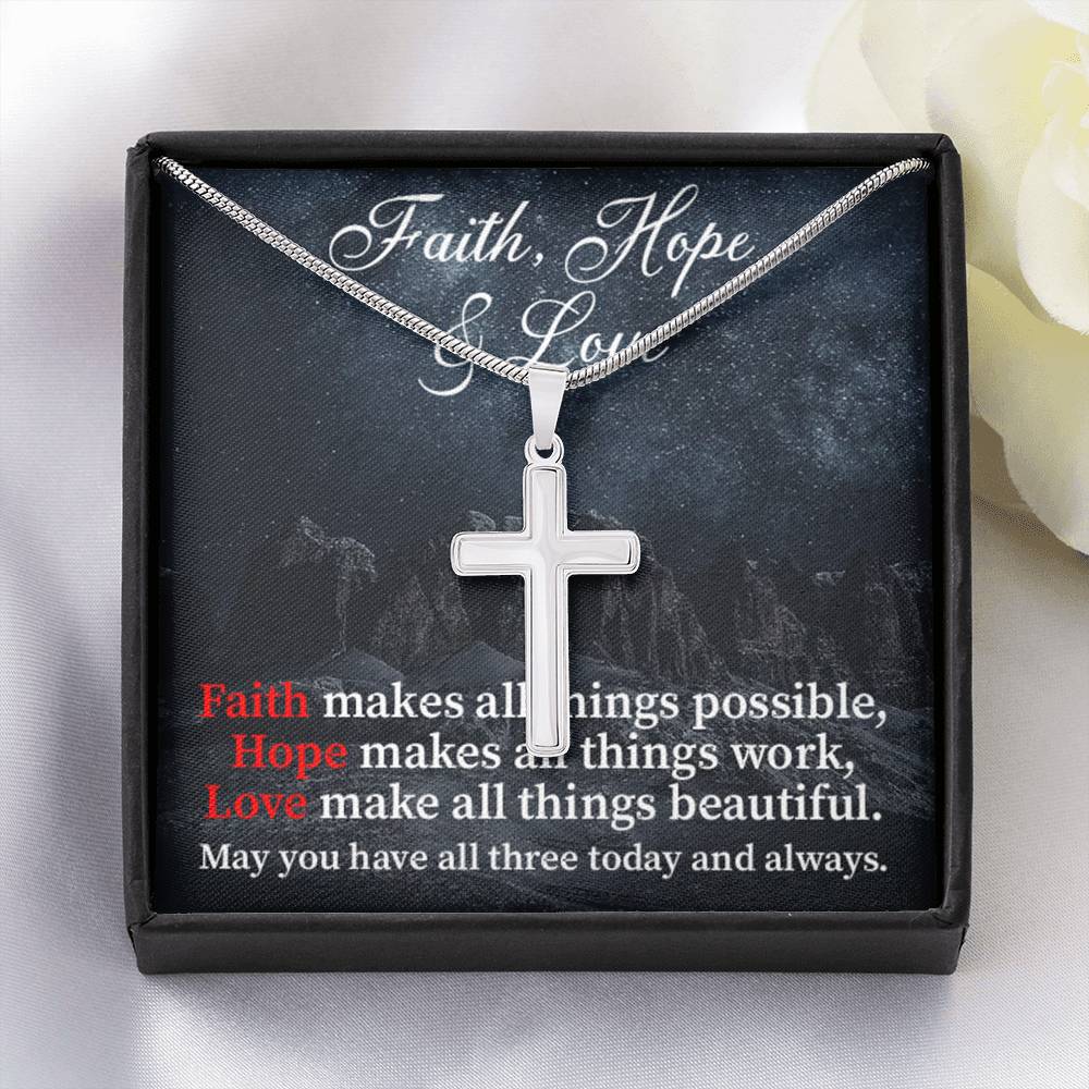 Scripture Card Faith Hope Love Inspirational Cross Card Necklace w Stainless Steel Pendant-Express Your Love Gifts